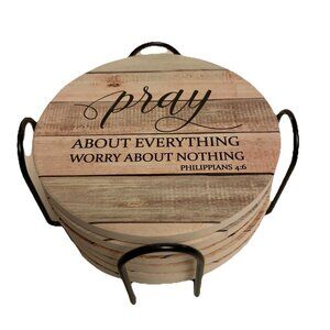 Hoomey Coasters Set of 6 Bible Christian Absorbent Drink Coasters & Holder